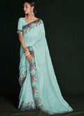 Turquoise Multi Embroidery Lucknowi Saree In USA California