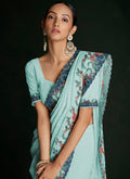 Turquoise Multi Embroidery Lucknowi Saree In USA California San Francisco-Oakland-San Jose CA