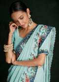 Turquoise Multi Embroidery Lucknowi Saree In USA California San Francisco-Oakland-San Jose CA