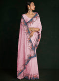 Rich Pink Multi Embroidery Lucknowi Saree In USA