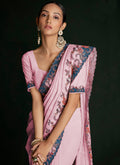 Rich Pink Multi Embroidery Lucknowi Saree In USA Leesburg