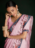 Rich Pink Multi Embroidery Lucknowi Saree In USA Leesburg