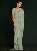 Green Multi Embroidery Lucknowi Saree I n USA Texas