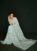 Sky Blue Embroidery Lucknowi Saree In USA Los Angeles CA