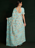 Sky Blue Embroidery Lucknowi Saree In USA Los Angeles CA