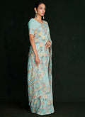 Sky Blue Embroidery Lucknowi Saree In USA Los Angeles CA