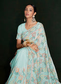 Sky Blue Embroidery Lucknowi Saree In USA Los Angeles CA