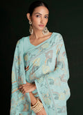 Sky Blue Embroidery Lucknowi Saree In USA Los Angeles CA