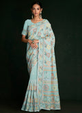 Sky Blue Embroidery Lucknowi Saree