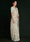 Pale Green Multi Embroidery Lucknowi Saree In USA  Washington