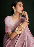Pink Multi Embroidery Lucknowi Saree In USA Leesburg