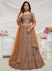 Light Brown Multi Embroidery Lehenga Choli For Wedding