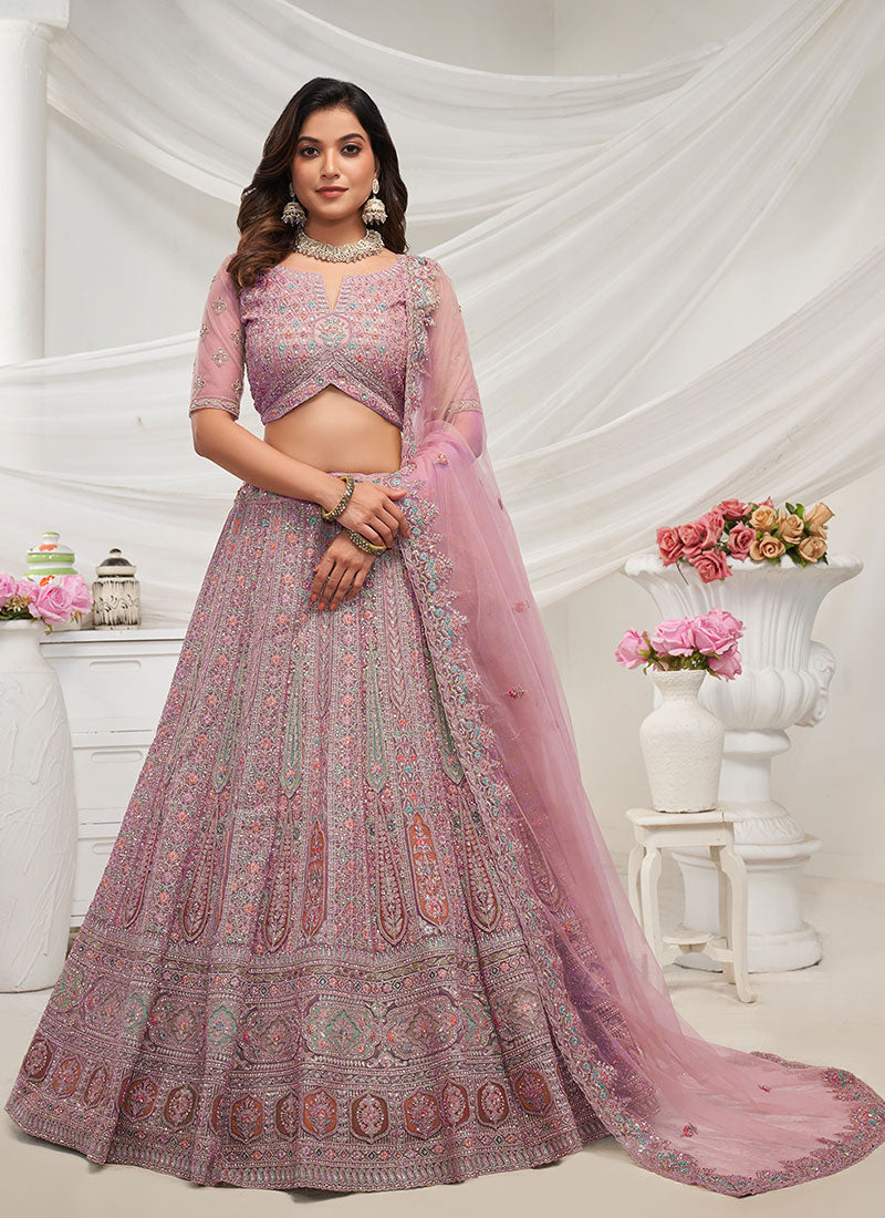 Mauve Multi Embroidery Wedding Lehenga Choli