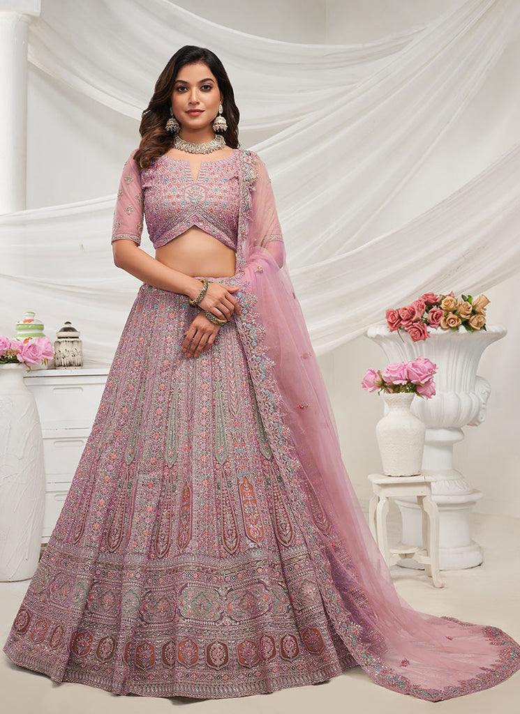 Mauve Multi Embroidery Wedding Lehenga Choli