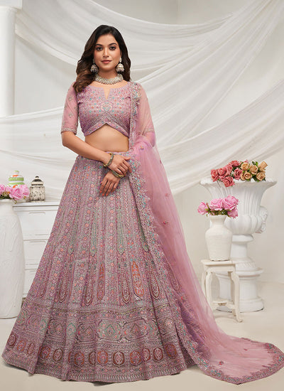 Mauve Multi Embroidery Wedding Lehenga Choli