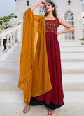 Deep Red Embroidery High Slit Anarkali Suit
