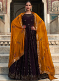 Purple And Yellow Sequence Embroidery Wedding Anarkali Suit