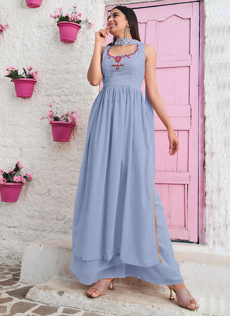 Blue Sequence Palazzo Suit In USA UK