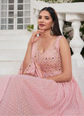 Pink Mirror Work Embroidered Jacquard Anarkali Suit In USA CANADA