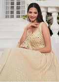 Beige Mirror Work Embroidered Jacquard Anarkali Suit In USA UK