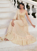 Beige Mirror Work Embroidered Jacquard Anarkali Suit In USA