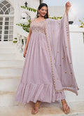 Lavender Mirror Work Embroidered Jacquard Anarkali Suit In USA UK Canada
