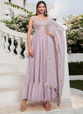 Lavender Mirror Work Embroidered Jacquard Anarkali Suit