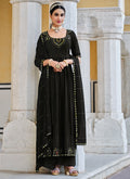 Black Mirror Work Embroidery Pleated Anarkali Palazzo Suit