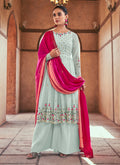 Sky Blue Sequence And Thread Embroidery Anarkali Palazzo Suit
