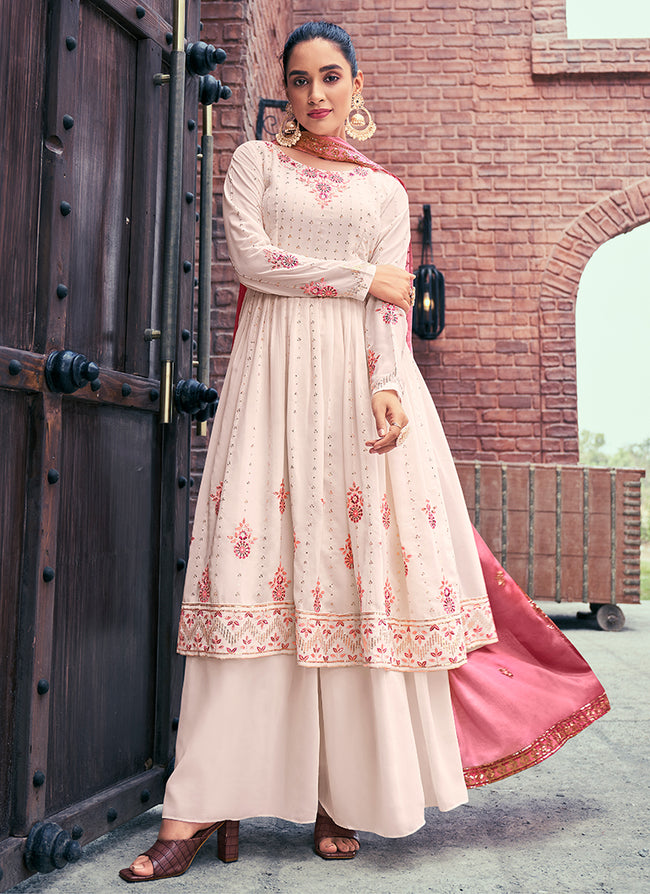 Buy Indian Suit - Light Pink Embroidery Anarkali Palazzo Suit In Usa