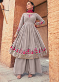 Grey Sequence And Thread Embroidery Anarkali Palazzo Suit