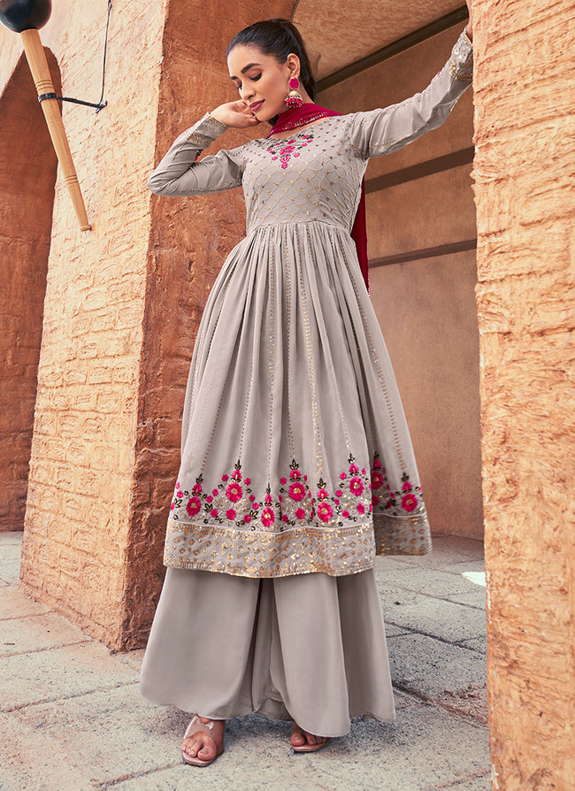 Grey Anarkali Palazzo Suit In Usa