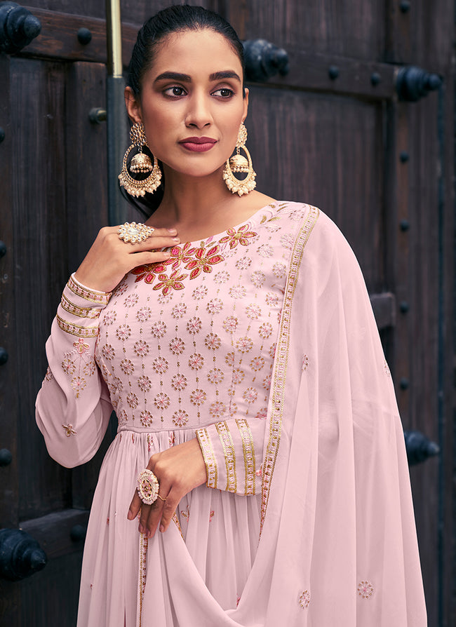 Pink Sequence And Thread Embroidery Anarkali Palazzo Suit In Germany