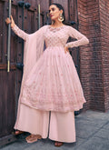 Pink Sequence And Thread Embroidery Anarkali Palazzo Suit