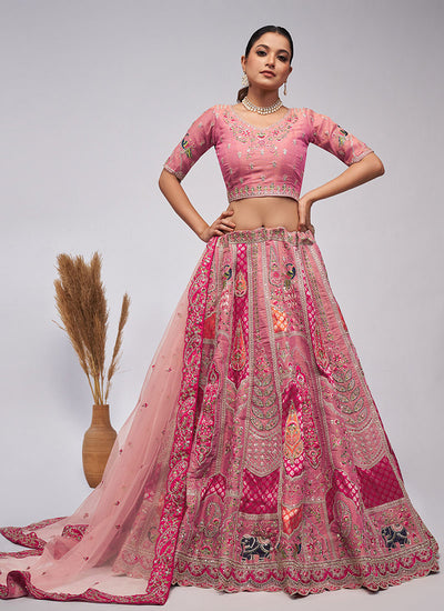 Pink Multi Embroidery Wedding Lehenga Choli