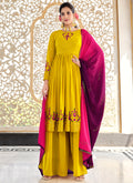Yellow And Purple Multi Embroidery Anarkali Palazzo Suit