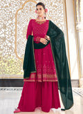 Pink And Green Sequence Embroidery Anarkali Palazzo Suit
