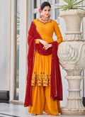 Orange And Red Sequence Embroidery Anarkali Palazzo Suit