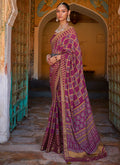 Purple Multi Printed Brasso Silk Saree