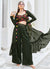 Dark Green Mirror Work Embroidery Cape Style Co-Ord Palazzo Set