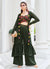 Dark Green Mirror Work Embroidery Cape Style Co-Ord Palazzo Set In USA
