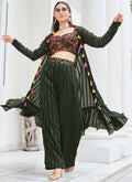 Dark Green Mirror Work Embroidery Cape Style Co-Ord Palazzo Set In USA California