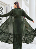 Dark Green Mirror Work Embroidery Cape Style Co-Ord Palazzo Set In USA Germany