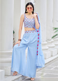 Light Blue Mirror Work Embroidery Palazzo Set In USA