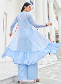 Light Blue Mirror Work Embroidery Palazzo Set In USA UK