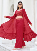 Red Mirror Work Embroidery Cape Style Palazzo Set In USA UK