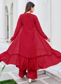 Red Mirror Work Embroidery Cape Style Co-Ord Palazzo Set In USA Canada