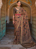 Black Multi Printed Brasso Silk Saree