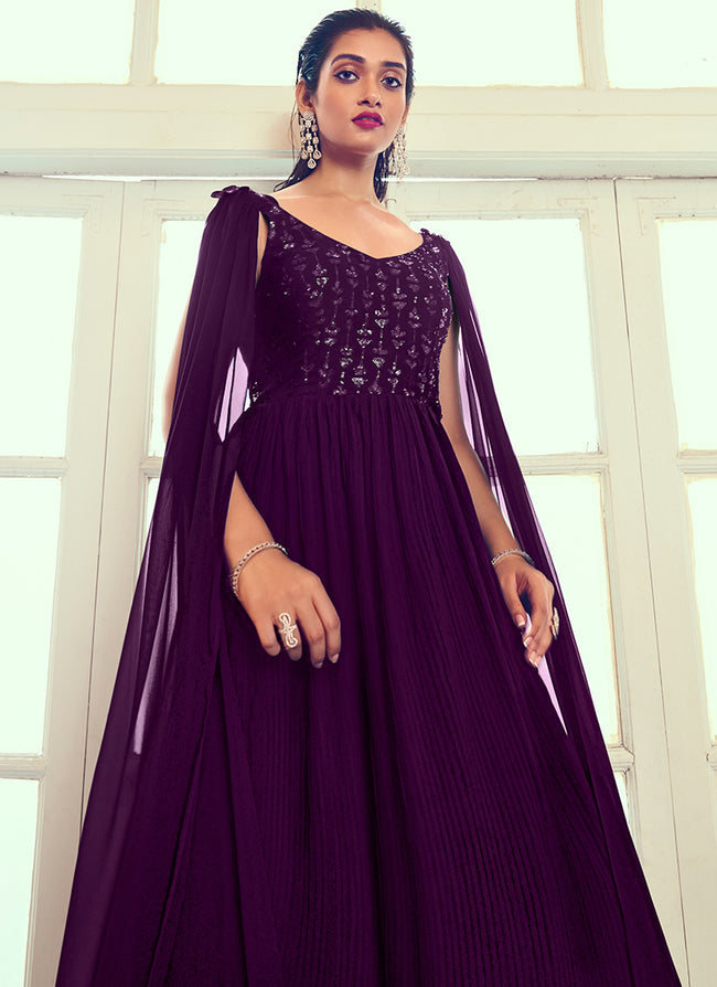 Purple Sequence Designer Gown In USA Canada