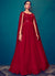 Red Sequence Embroidery Cape Style Designer Gown